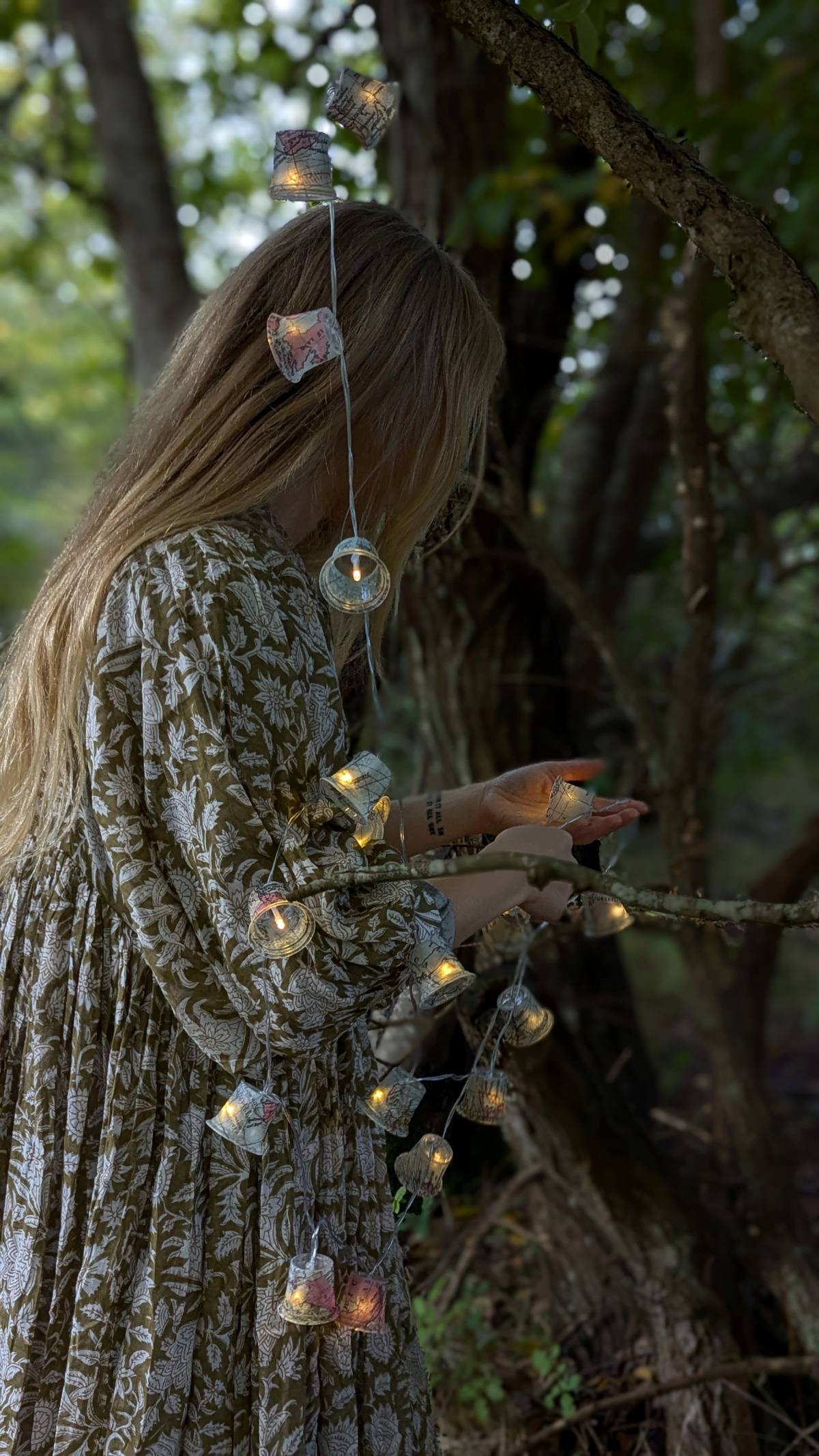 Mini lampshade fairy lights made from recycled materials